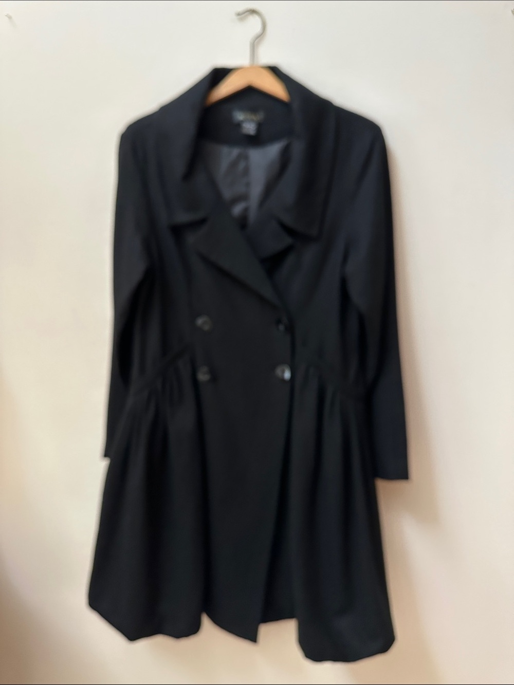 Women's Black Double-Breasted Fit-and-Flare Dress Coat